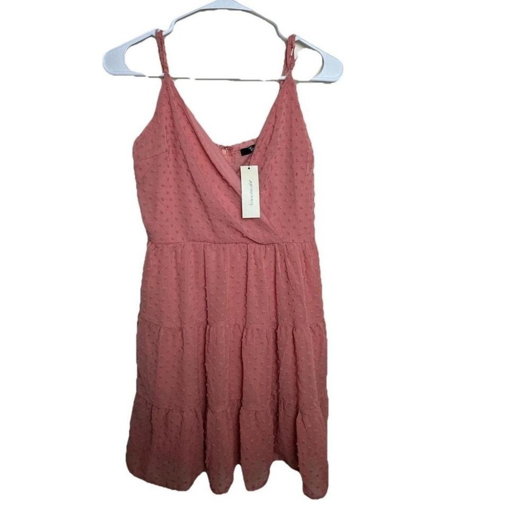 Francescas Trixxi Pink Swiss Dot Mini Dress Surplice Tiered Sleeveless Small NWT